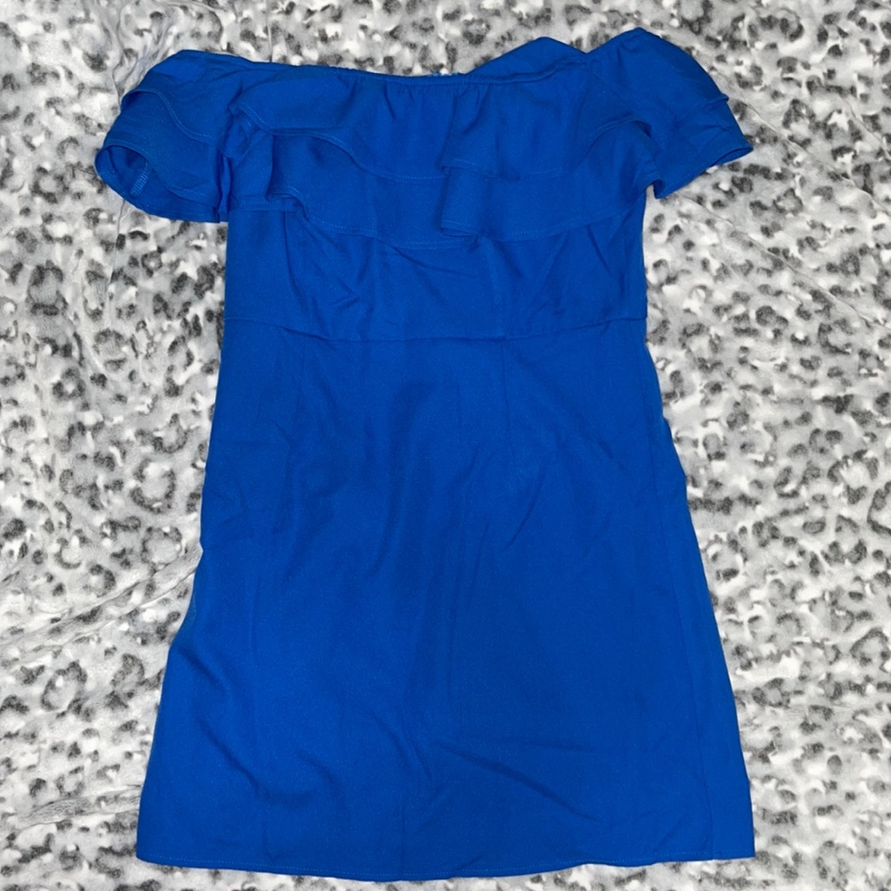 Royal blue off the shoulder ruffle dress